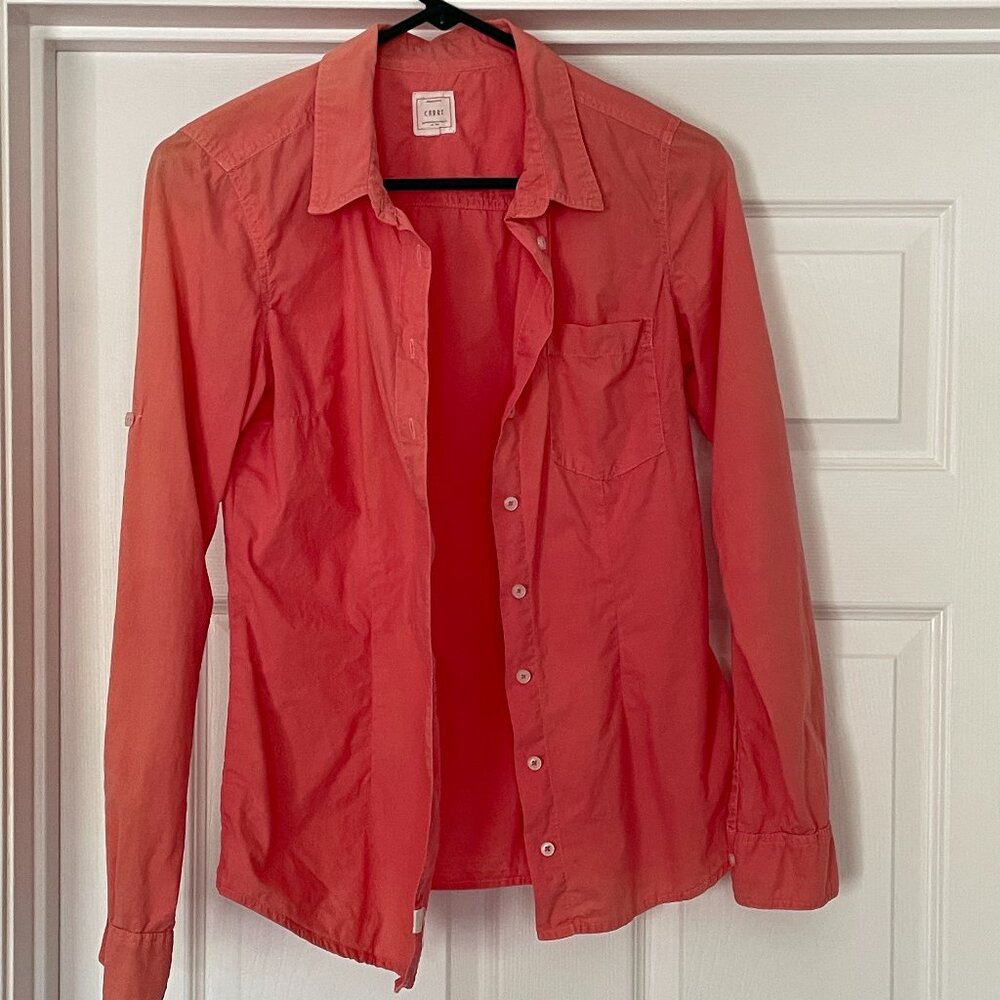Womens Size S Red Long Sleeve 100% Cotton Shirt top Blouse